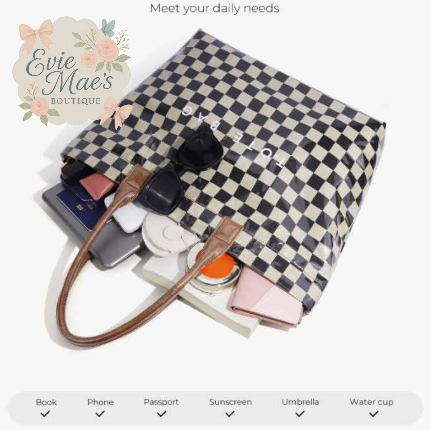 Checkered PVC Tote Bag