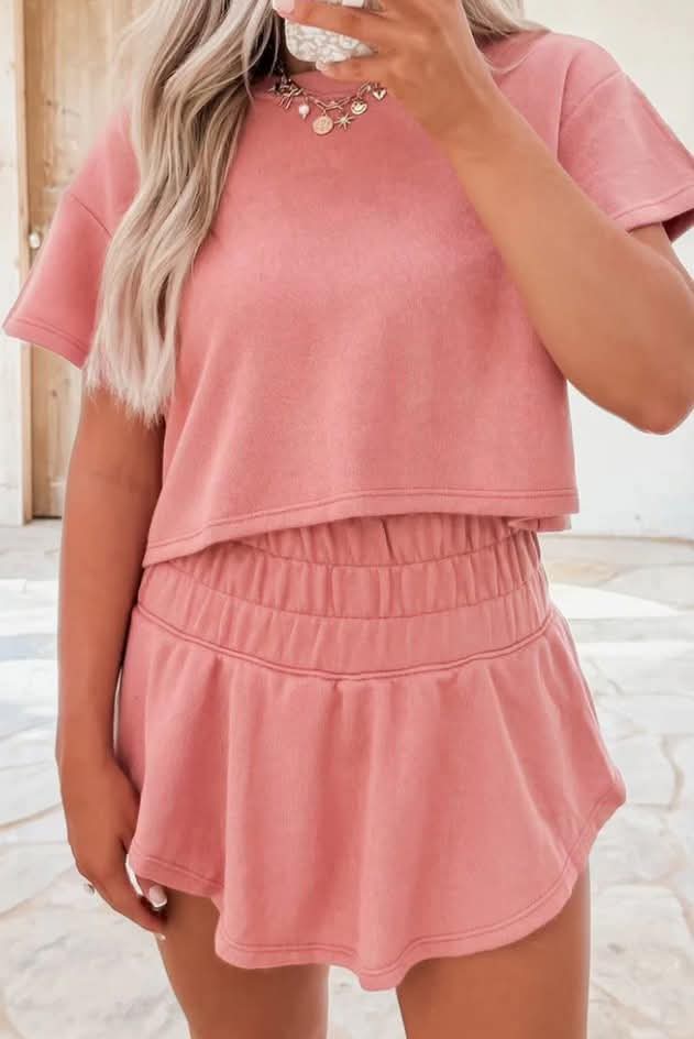 Cropped Tee + High Waist Skort Set