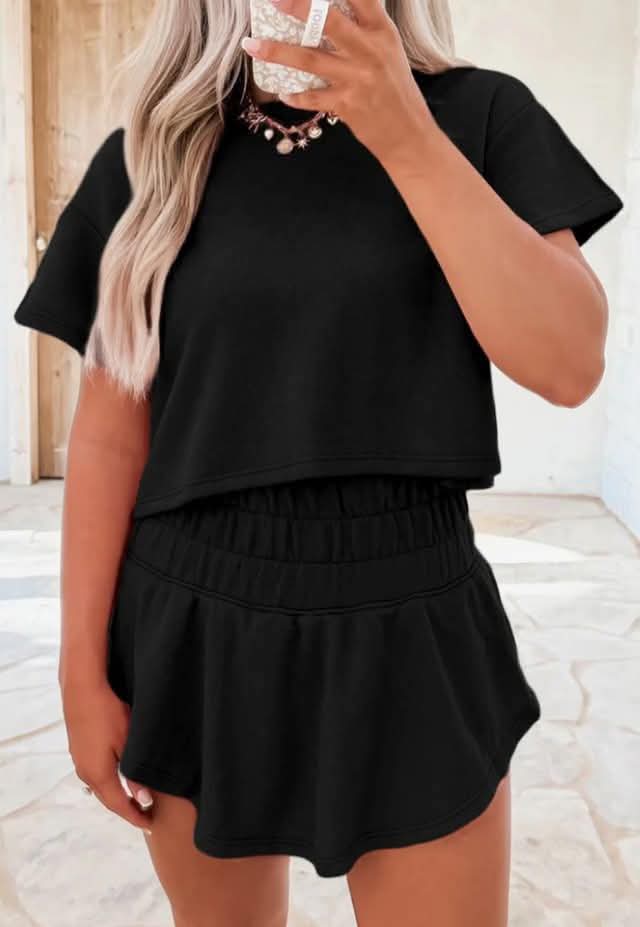 Cropped Tee + High Waist Skort Set